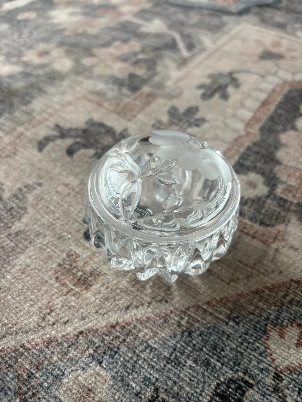 Vintage Princess House Heritage Romance Lead Crystal Trinket box- frosted floral